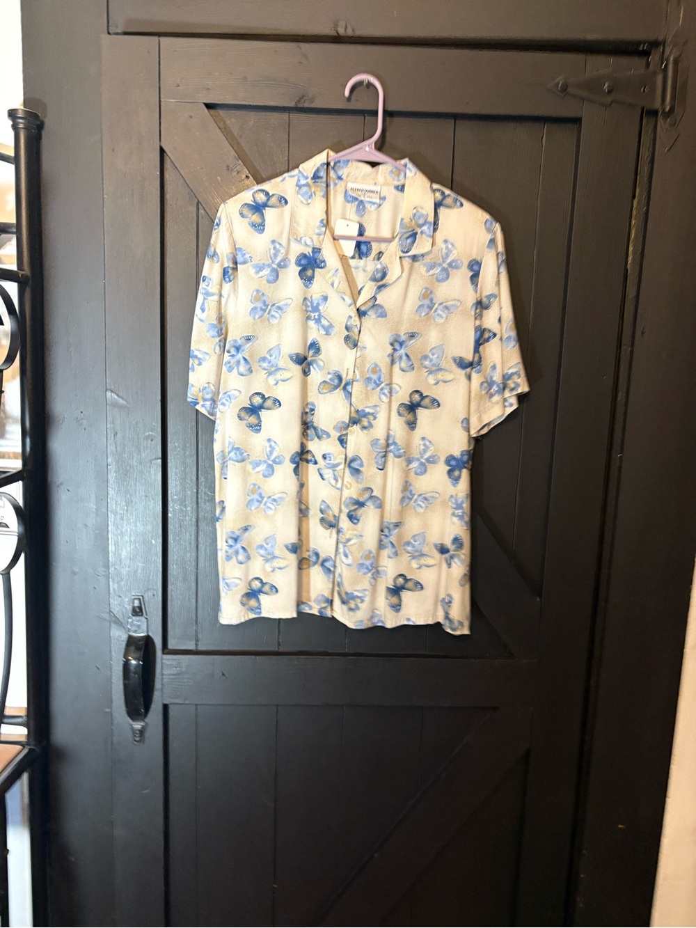 Alfred Dunner Cream Blouse with Blue Floral Motif